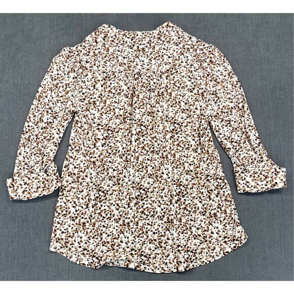 Boho Animal Print Blouse Ava and Grace Women M Brown White Button Front - Picture 7 of 8
